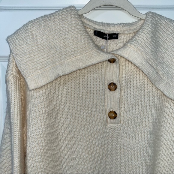 Mango Camp Collar Soft Knit Sweater Label Collar Buttoned Sweater Long Sleeve L - Picture 7 of 9